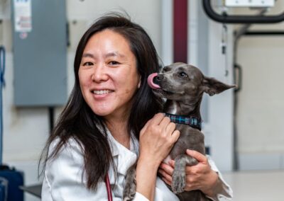 Veterinarian holding a dog